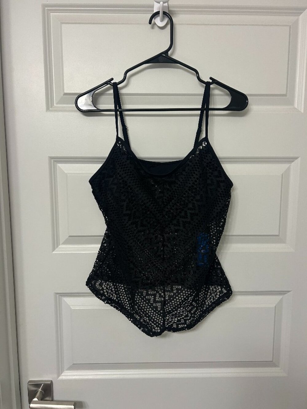 CUPSHE Black Crochet Style Tankini Top Lace NWT Padded Size L Beach Vacation